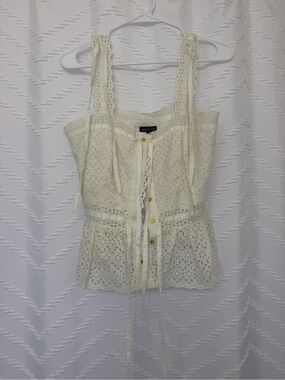 Eyelet Tie-Shoulder Camisole Tank Top - Cream